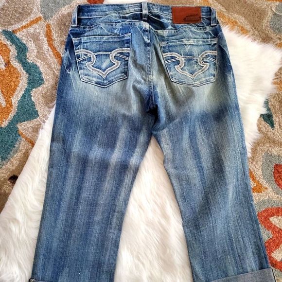 BIG STAR DENIM MADDIE CROPPED JEANS DISTRESSED WASH CALF EMBELLISHED STITCH - Picture 8 of 13